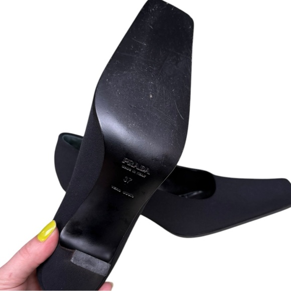 Prada Black Neoprene Square Toe Pumps Heels, Size 37 - Picture 9 of 14